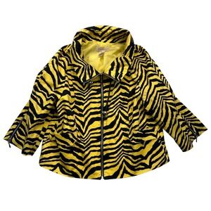 Patrick Christopher Jacket Women L Yellow Black Tiger Zip Swing Bold Statement‎
